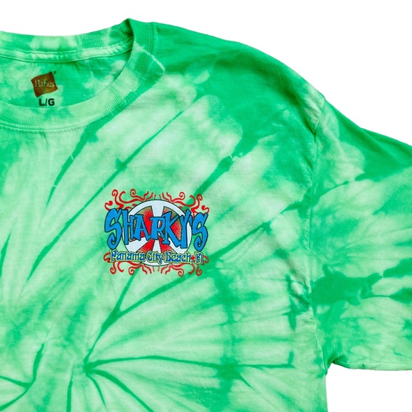 Hanes Sharky's Panama City green tie dye graphic short sleeve tee, Sz L - Picture 3 of 15
